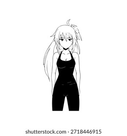Dynamic Anime Character in Action Illustration in Black on White for Manga, Art, and Graphic Design Styles