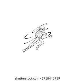 Personaje de anime dinámico en ilustración de acción en negro sobre blanco para manga, arte y estilos de Diseño gráfico