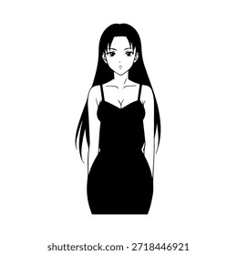 Dynamic Anime Character in Action Illustration in Black on White for Manga, Art, and Graphic Design Styles