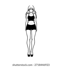 Personaje de anime dinámico en ilustración de acción en negro sobre blanco para manga, arte y estilos de Diseño gráfico