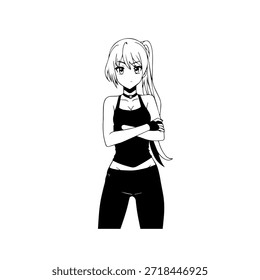 Personaje de anime dinámico en ilustración de acción en negro sobre blanco para manga, arte y estilos de Diseño gráfico