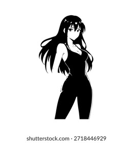 Personaje de anime dinámico en ilustración de acción en negro sobre blanco para manga, arte y estilos de Diseño gráfico