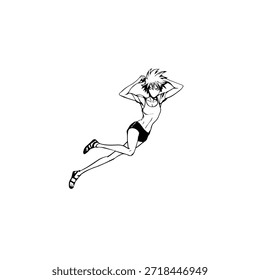 Personagem de Anime Dinâmico na Ilustração de Ação em Preto sobre Branco para Mangá, Arte e Estilos de Design Gráfico