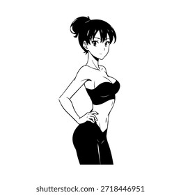 Personagem de Anime Dinâmico na Ilustração de Ação em Preto sobre Branco para Mangá, Arte e Estilos de Design Gráfico