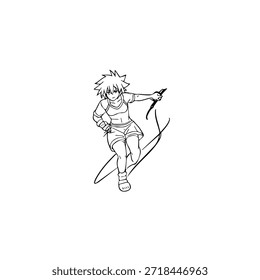 Personaje de anime dinámico en ilustración de acción en negro sobre blanco para manga, arte y estilos de Diseño gráfico