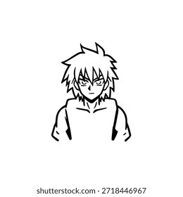 Personagem de Anime Dinâmico na Ilustração de Ação em Preto sobre Branco para Mangá, Arte e Estilos de Design Gráfico