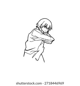 Personagem de Anime Dinâmico na Ilustração de Ação em Preto sobre Branco para Mangá, Arte e Estilos de Design Gráfico