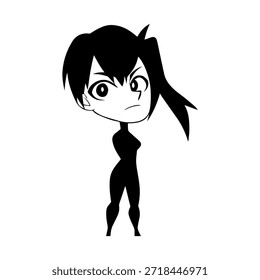 Dynamic Anime Character in Action Illustration in Black on White for Manga, Art, and Graphic Design Styles