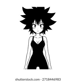 Personaje de anime dinámico en ilustración de acción en negro sobre blanco para manga, arte y estilos de Diseño gráfico
