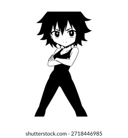 Personaje de anime dinámico en ilustración de acción en negro sobre blanco para manga, arte y estilos de Diseño gráfico