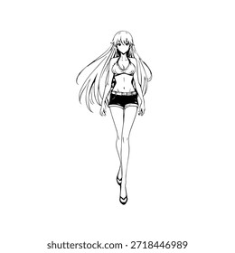 Personaje de anime dinámico en ilustración de acción en negro sobre blanco para manga, arte y estilos de Diseño gráfico