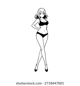 Personaje de anime dinámico en ilustración de acción en negro sobre blanco para manga, arte y estilos de Diseño gráfico
