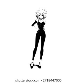 Personagem de Anime Dinâmico na Ilustração de Ação em Preto sobre Branco para Mangá, Arte e Estilos de Design Gráfico