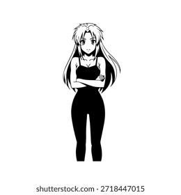Personagem de Anime Dinâmico na Ilustração de Ação em Preto sobre Branco para Mangá, Arte e Estilos de Design Gráfico