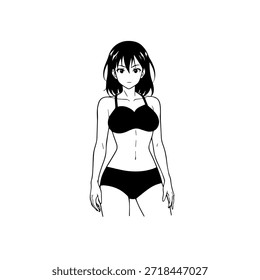 Personagem de Anime Dinâmico na Ilustração de Ação em Preto sobre Branco para Mangá, Arte e Estilos de Design Gráfico