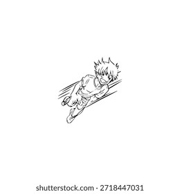 Personagem de Anime Dinâmico na Ilustração de Ação em Preto sobre Branco para Mangá, Arte e Estilos de Design Gráfico
