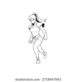 Personaje de anime dinámico en ilustración de acción en negro sobre blanco para manga, arte y estilos de Diseño gráfico