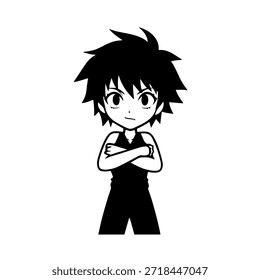 Personagem de Anime Dinâmico na Ilustração de Ação em Preto sobre Branco para Mangá, Arte e Estilos de Design Gráfico