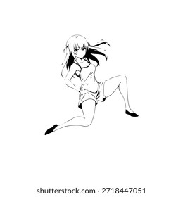 Personaje de anime dinámico en ilustración de acción en negro sobre blanco para manga, arte y estilos de Diseño gráfico