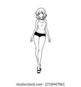 Personaje de anime dinámico en ilustración de acción en negro sobre blanco para manga, arte y estilos de Diseño gráfico
