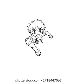 Personagem de Anime Dinâmico na Ilustração de Ação em Preto sobre Branco para Mangá, Arte e Estilos de Design Gráfico
