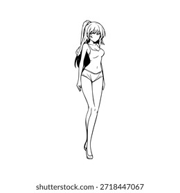 Personaje de anime dinámico en ilustración de acción en negro sobre blanco para manga, arte y estilos de Diseño gráfico