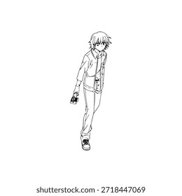 Personagem de Anime Dinâmico na Ilustração de Ação em Preto sobre Branco para Mangá, Arte e Estilos de Design Gráfico