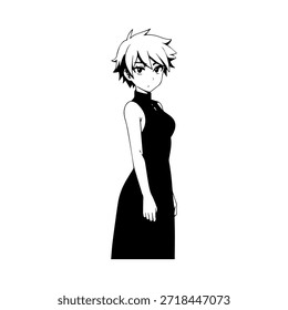 Dynamic Anime Character in Action Illustration in Black on White for Manga, Art, and Graphic Design Styles