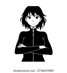 Personagem de Anime Dinâmico na Ilustração de Ação em Preto sobre Branco para Mangá, Arte e Estilos de Design Gráfico