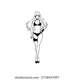 Personagem de Anime Dinâmico na Ilustração de Ação em Preto sobre Branco para Mangá, Arte e Estilos de Design Gráfico