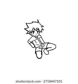 Personaje de anime dinámico en ilustración de acción en negro sobre blanco para manga, arte y estilos de Diseño gráfico