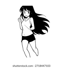 Personagem de Anime Dinâmico na Ilustração de Ação em Preto sobre Branco para Mangá, Arte e Estilos de Design Gráfico