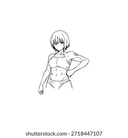 Personagem de Anime Dinâmico na Ilustração de Ação em Preto sobre Branco para Mangá, Arte e Estilos de Design Gráfico