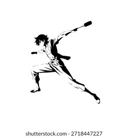 Personagem de Anime Dinâmico na Ilustração de Ação em Preto sobre Branco para Mangá, Arte e Estilos de Design Gráfico