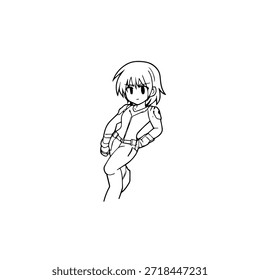Personaje de anime dinámico en ilustración de acción en negro sobre blanco para manga, arte y estilos de Diseño gráfico