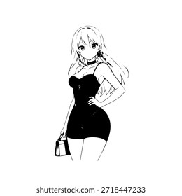 Personaje de anime dinámico en ilustración de acción en negro sobre blanco para manga, arte y estilos de Diseño gráfico