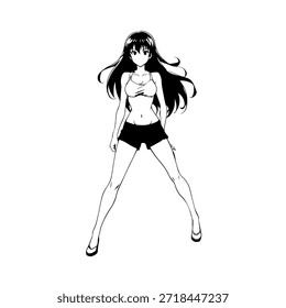Personagem de Anime Dinâmico na Ilustração de Ação em Preto sobre Branco para Mangá, Arte e Estilos de Design Gráfico