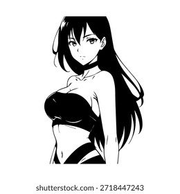 Personagem de Anime Dinâmico na Ilustração de Ação em Preto sobre Branco para Mangá, Arte e Estilos de Design Gráfico