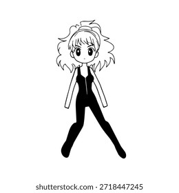 Personaje de anime dinámico en ilustración de acción en negro sobre blanco para manga, arte y estilos de Diseño gráfico