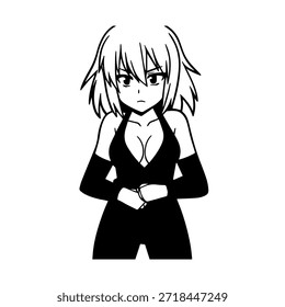 Personagem de Anime Dinâmico na Ilustração de Ação em Preto sobre Branco para Mangá, Arte e Estilos de Design Gráfico