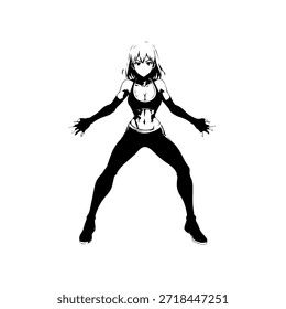 Personagem de Anime Dinâmico na Ilustração de Ação em Preto sobre Branco para Mangá, Arte e Estilos de Design Gráfico