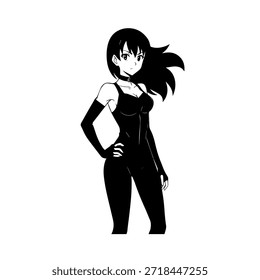 Dynamic Anime Character in Action Illustration in Black on White for Manga, Art, and Graphic Design Styles