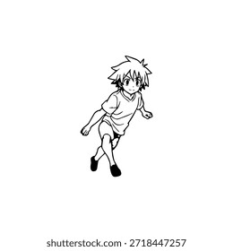 Personagem de Anime Dinâmico na Ilustração de Ação em Preto sobre Branco para Mangá, Arte e Estilos de Design Gráfico