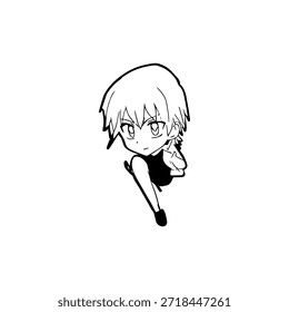 Personagem de Anime Dinâmico na Ilustração de Ação em Preto sobre Branco para Mangá, Arte e Estilos de Design Gráfico
