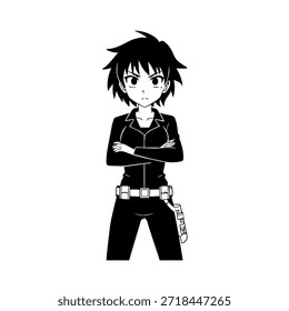 Personaje de anime dinámico en ilustración de acción en negro sobre blanco para manga, arte y estilos de Diseño gráfico