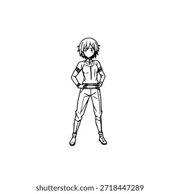 Personagem de Anime Dinâmico na Ilustração de Ação em Preto sobre Branco para Mangá, Arte e Estilos de Design Gráfico
