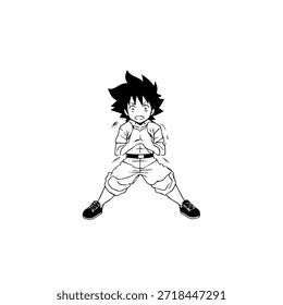 Dynamic Anime Character in Action Illustration in Black on White for Manga, Art, and Graphic Design Styles