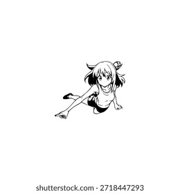 Personagem de Anime Dinâmico na Ilustração de Ação em Preto sobre Branco para Mangá, Arte e Estilos de Design Gráfico