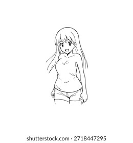 Personaje de anime dinámico en ilustración de acción en negro sobre blanco para manga, arte y estilos de Diseño gráfico
