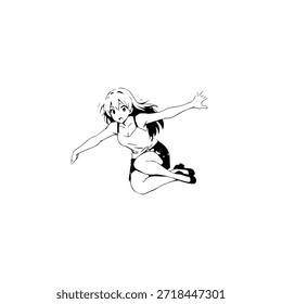 Personagem de Anime Dinâmico na Ilustração de Ação em Preto sobre Branco para Mangá, Arte e Estilos de Design Gráfico